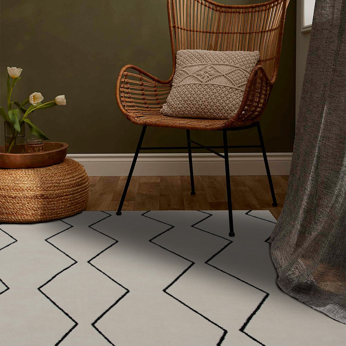8' X 11' Beige and Black Geometric Power Loom Distressed Non Skid Area Rug