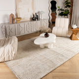 8' X 11' Beige and Black Checkered Power Loom Distressed Area Rug