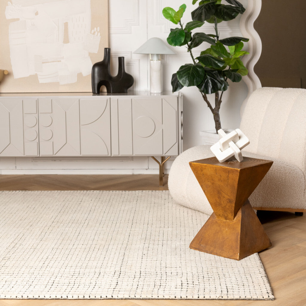 8' X 11' Beige and Black Checkered Power Loom Distressed Area Rug