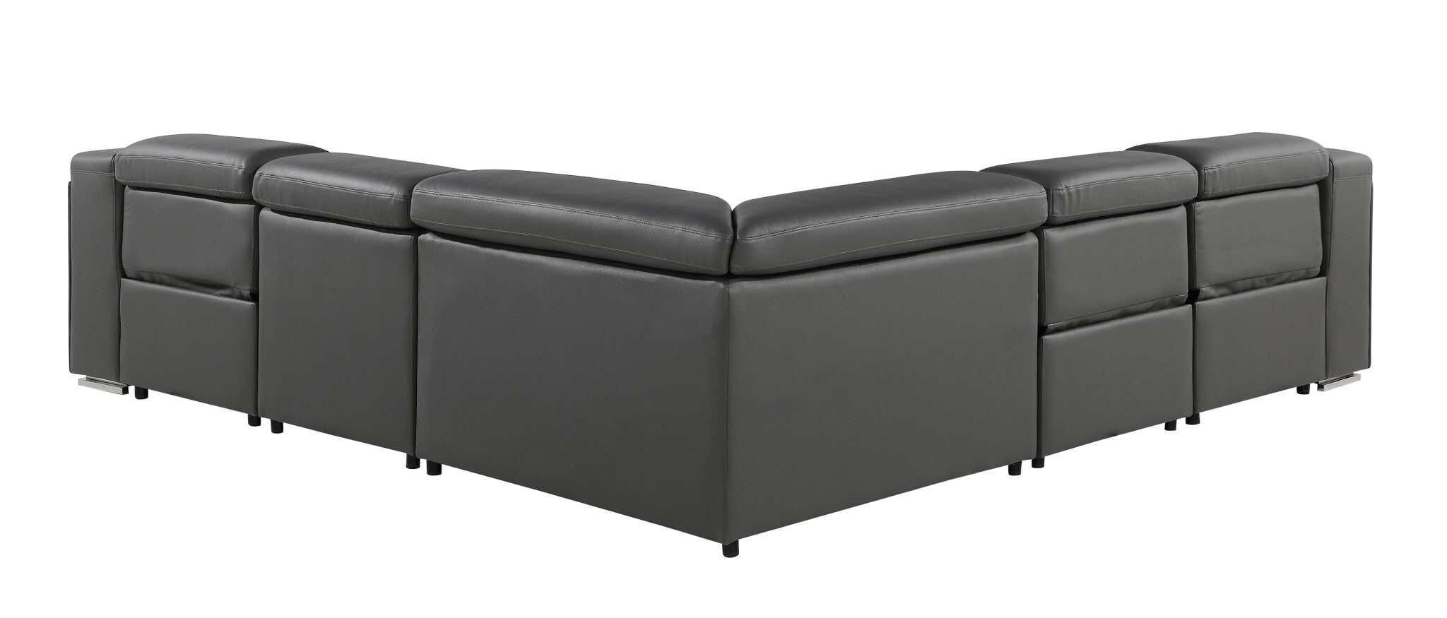 Dark Gray Italian Leather Power Reclining L Shaped Five Piece Corner Sectional