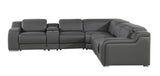Dark Gray Italian Leather Power Reclining L Shaped Six Piece Corner Sectional With Console