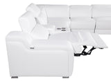 White Italian leather 4 power reclining seats L shaped Seven Piece Corner Sectional With Console