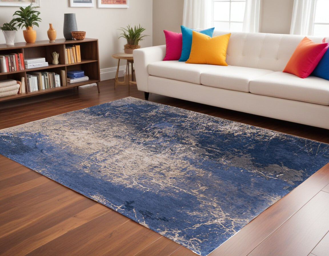 9' X 13' Blue and Gray Abstract Non Skid Area Rug