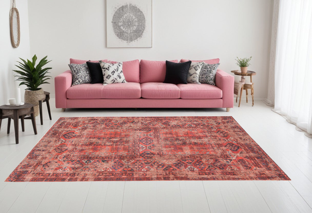 7' X 9' Red Oriental Non Skid Area Rug