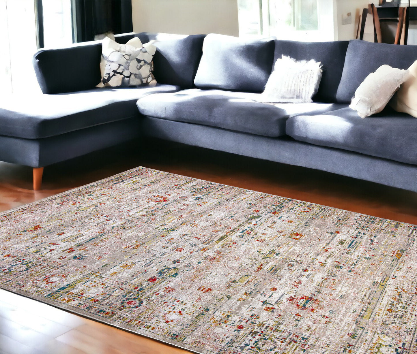9' X 13' Gray and Brown Oriental Non Skid Area Rug