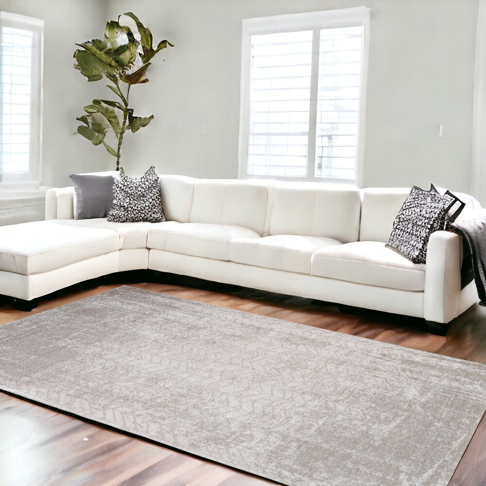 7' X 9' Gray and White Chevron Non Skid Area Rug
