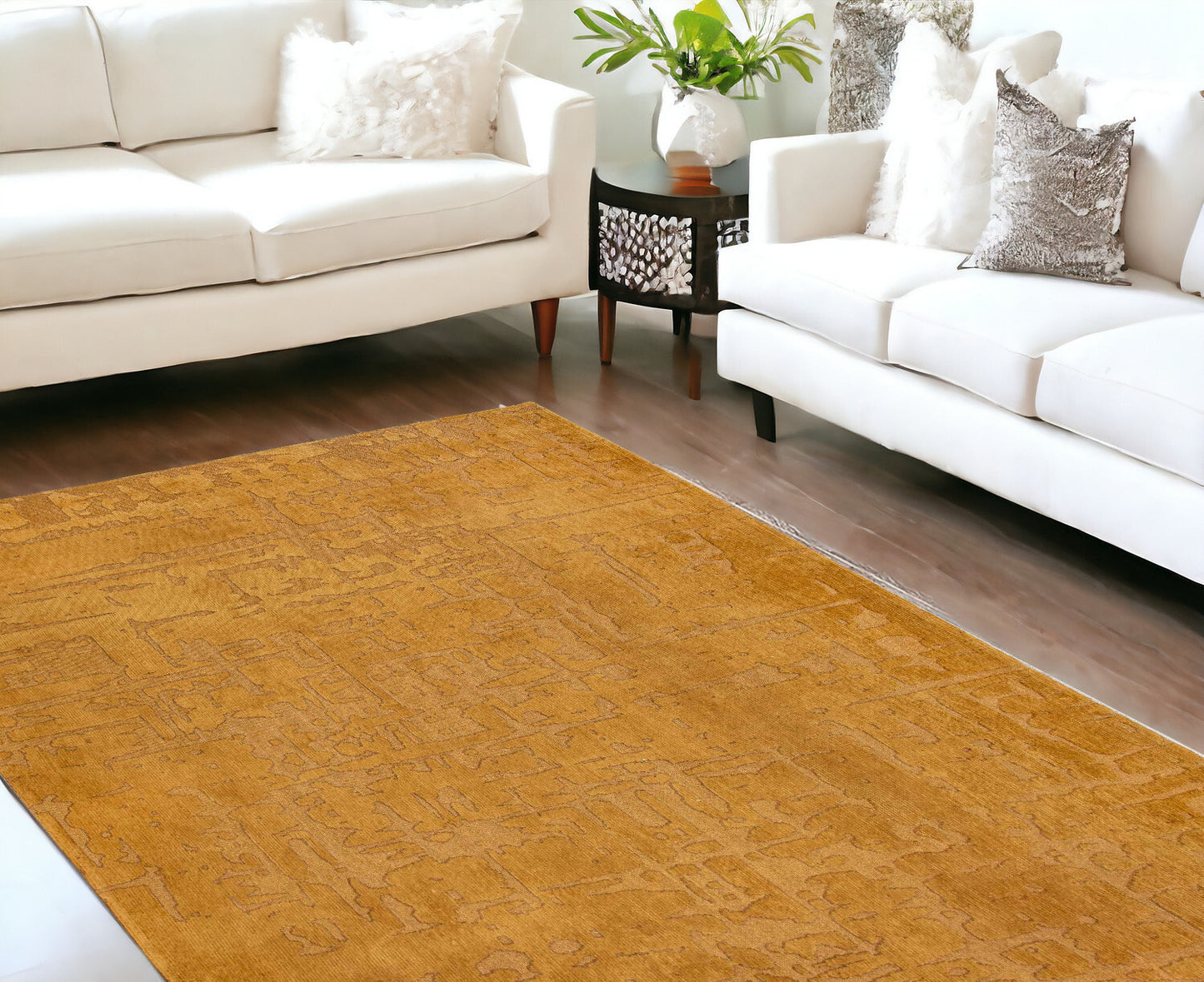7' X 9' Yellow Abstract Non Skid Area Rug