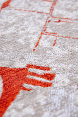 5' X 7' Red and White Abstract Non Skid Area Rug