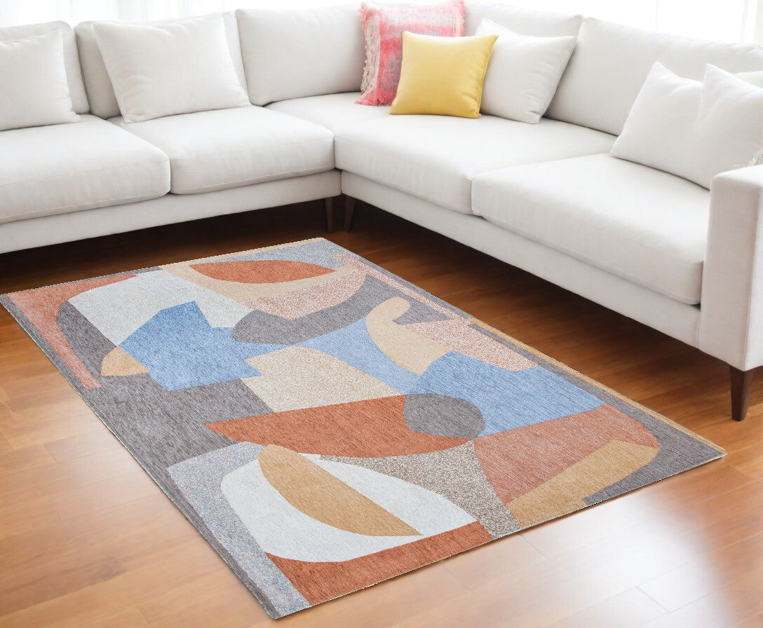 7' X 9' Blue and Gray Abstract Non Skid Area Rug