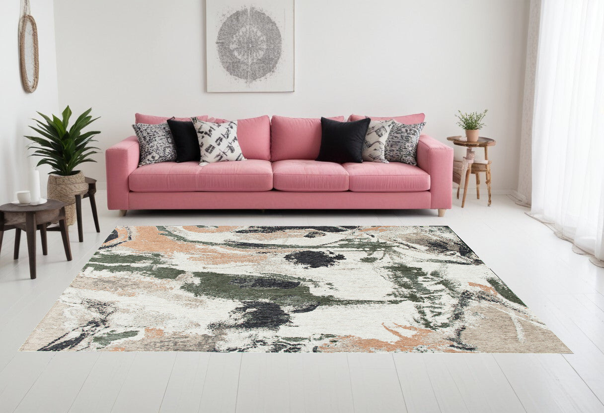 7' X 9' Gray and Orange Abstract Non Skid Area Rug