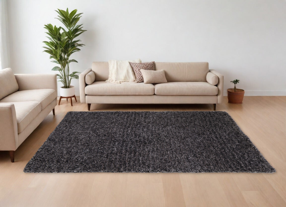 9' X 12' Black Shag Hand Tufted Area Rug