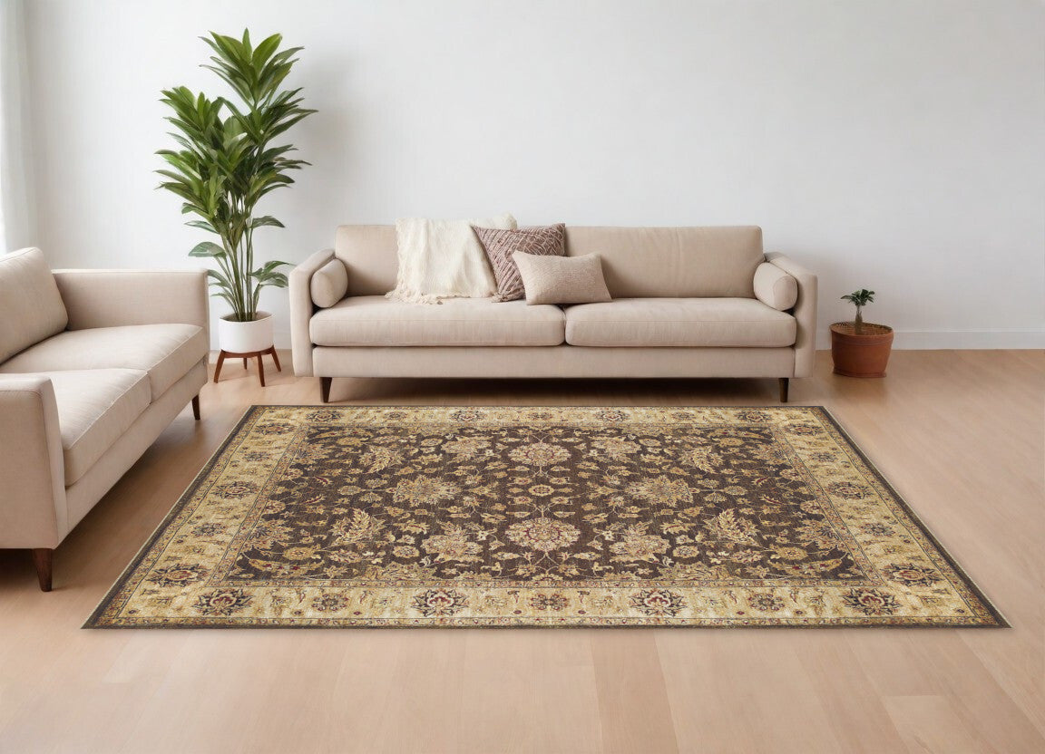 6' X 9' Gold Brown and Tan Wool Oriental Hand Knotted Area Rug