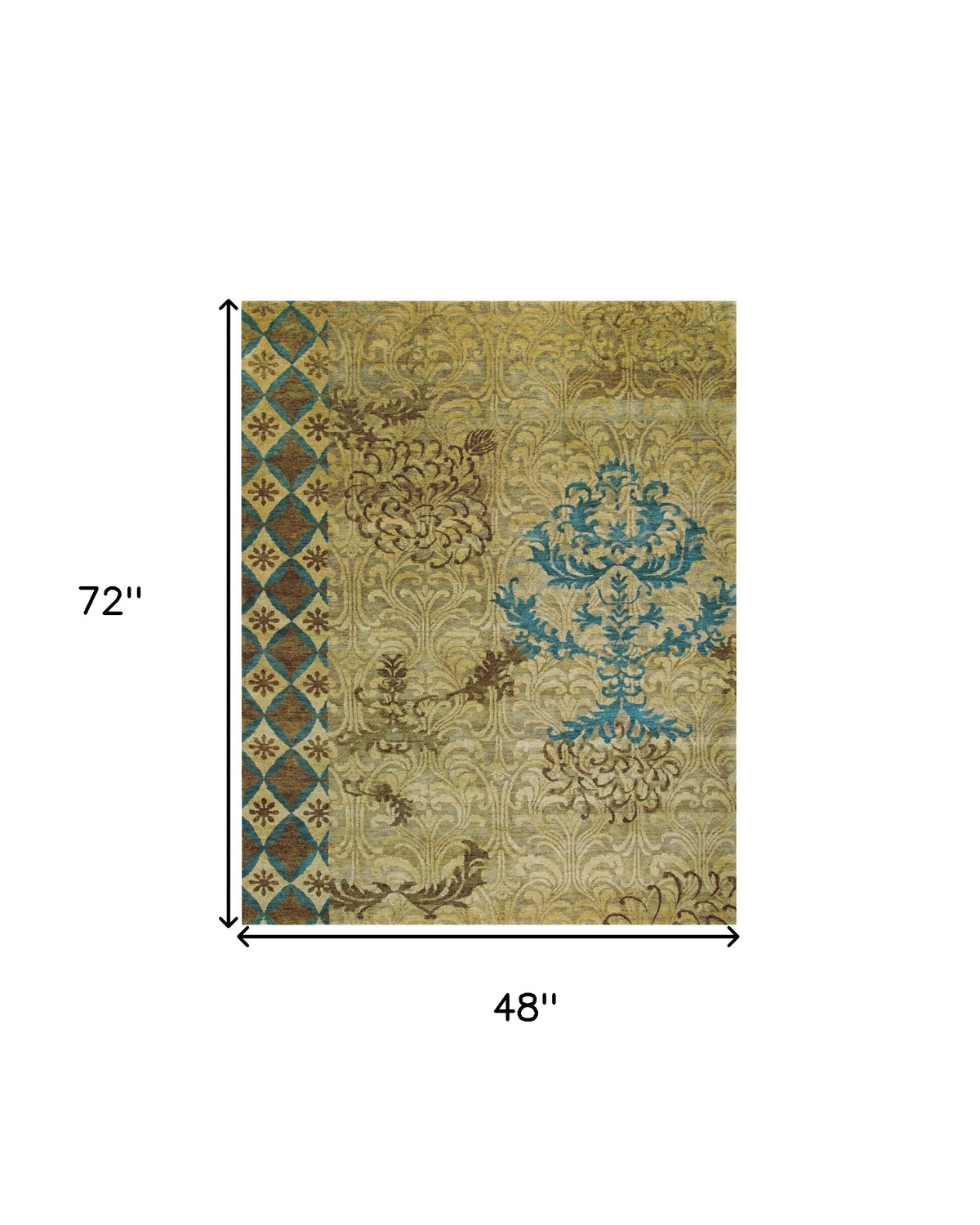 4' X 6' Tan Blue and Brown Floral Hand Knotted Area Rug