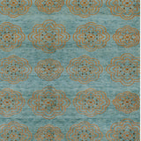 4' X 6' Green Blue and Taupe Floral Hand Knotted Worn Faded Area Rug