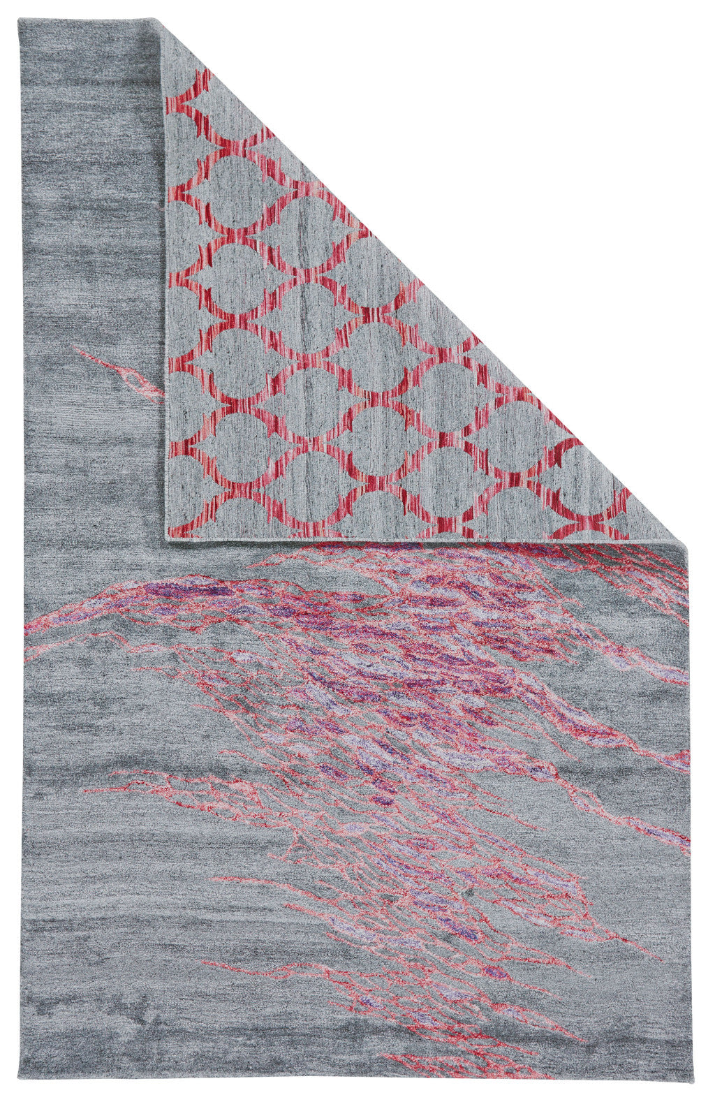 8' X 11' Red and Gray Abstract Hand Tufted Area Rug