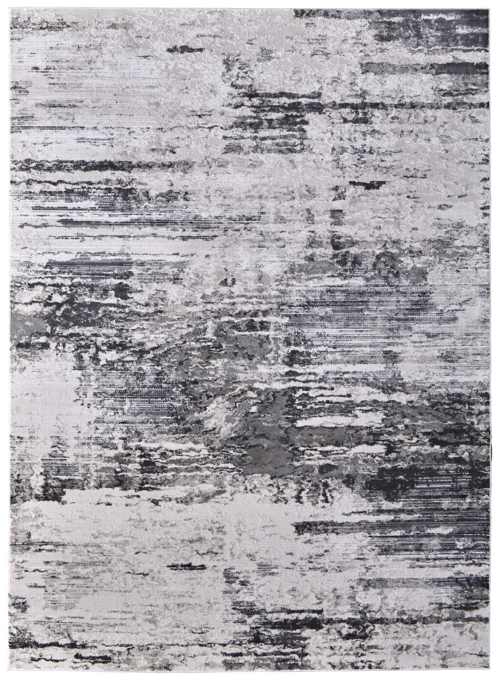 10' X 13' Gray Ivory and Taupe Abstract Power Loom Worn Faded Area Rug
