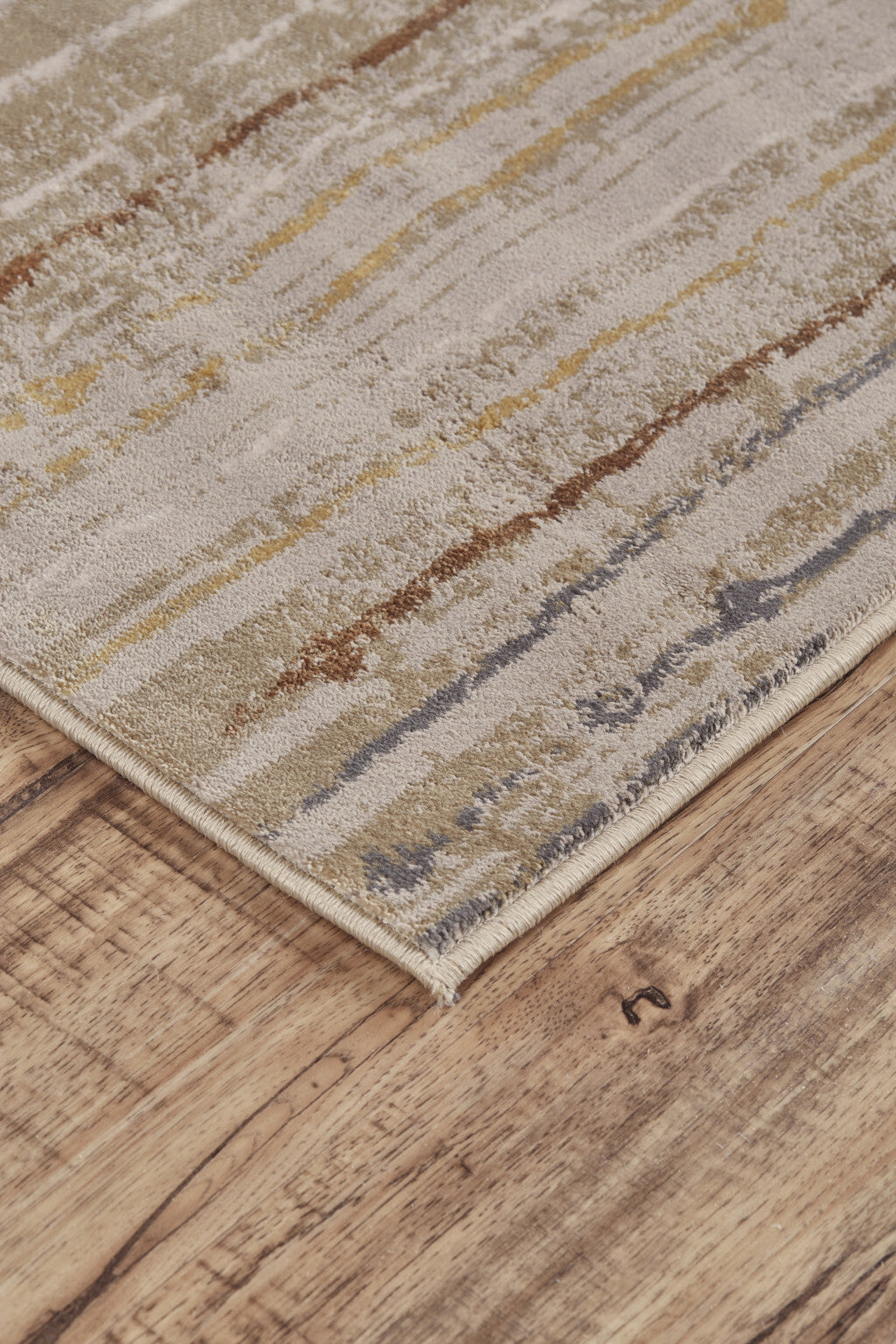 10' X 13' Brown and Tan Striped Power Loom Area Rug