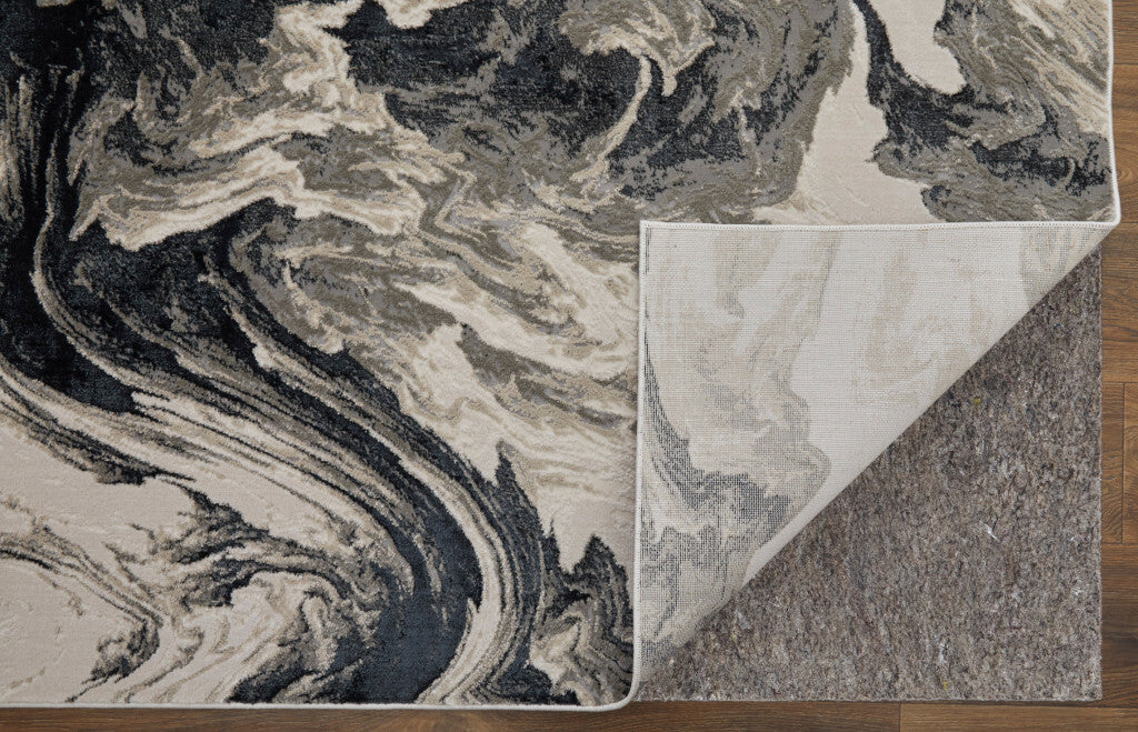 10' X 13' Ivory Black and Taupe Abstract Power Loom Area Rug