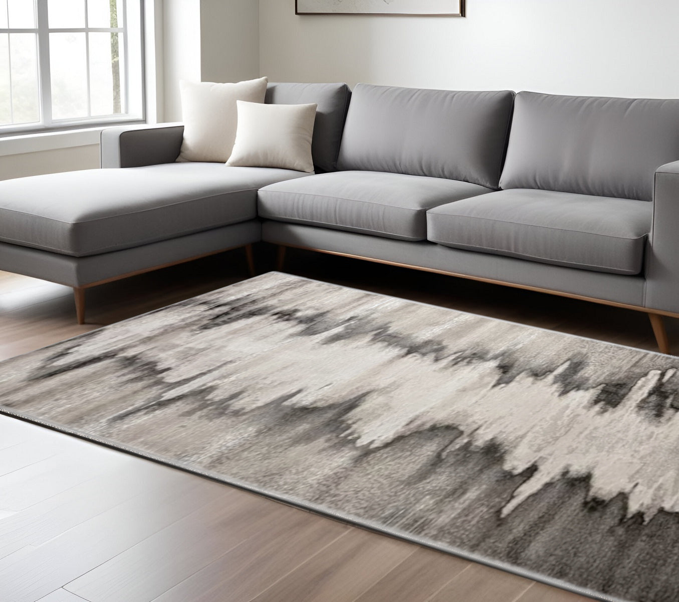 12' X 15' Gray Ivory and Taupe Abstract Power Loom Area Rug
