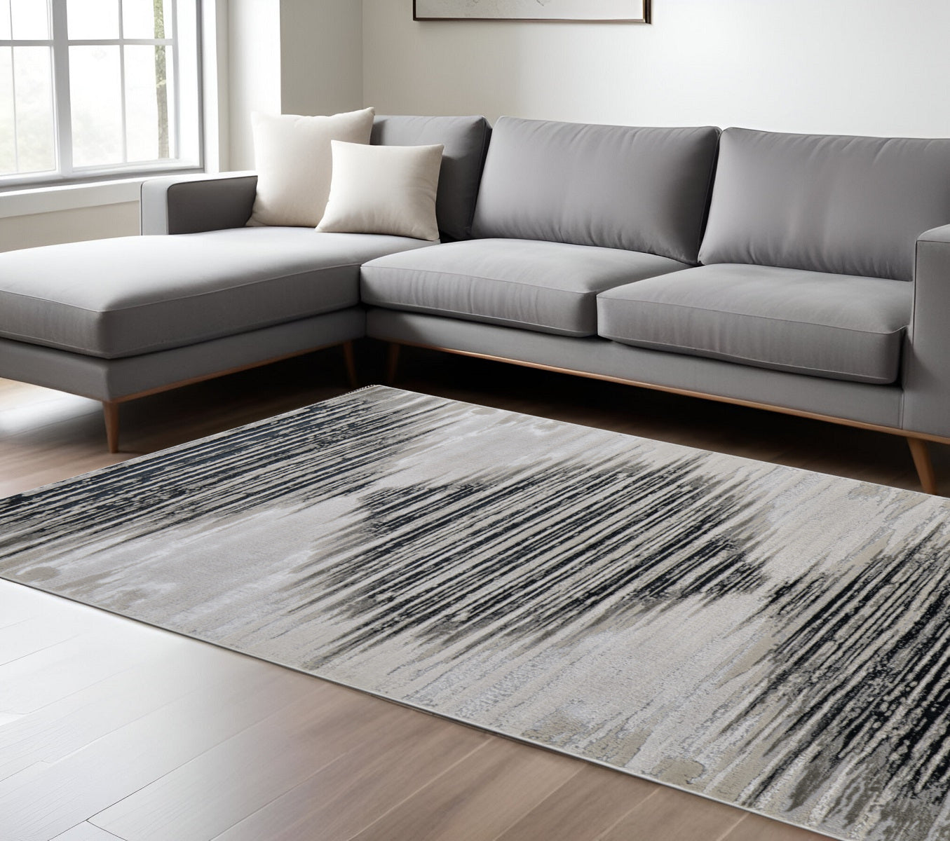 13' X 20' Black and Silver Geometric Power Loom Area Rug