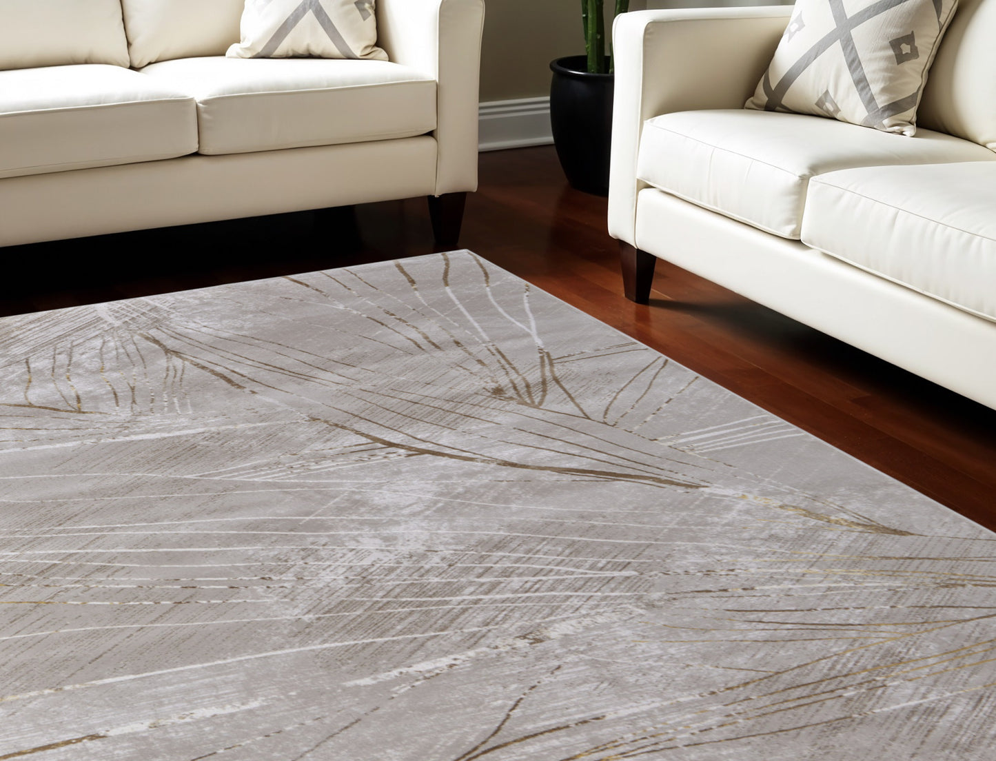 12' X 15' Silver Brown and Taupe Abstract Power Loom Area Rug