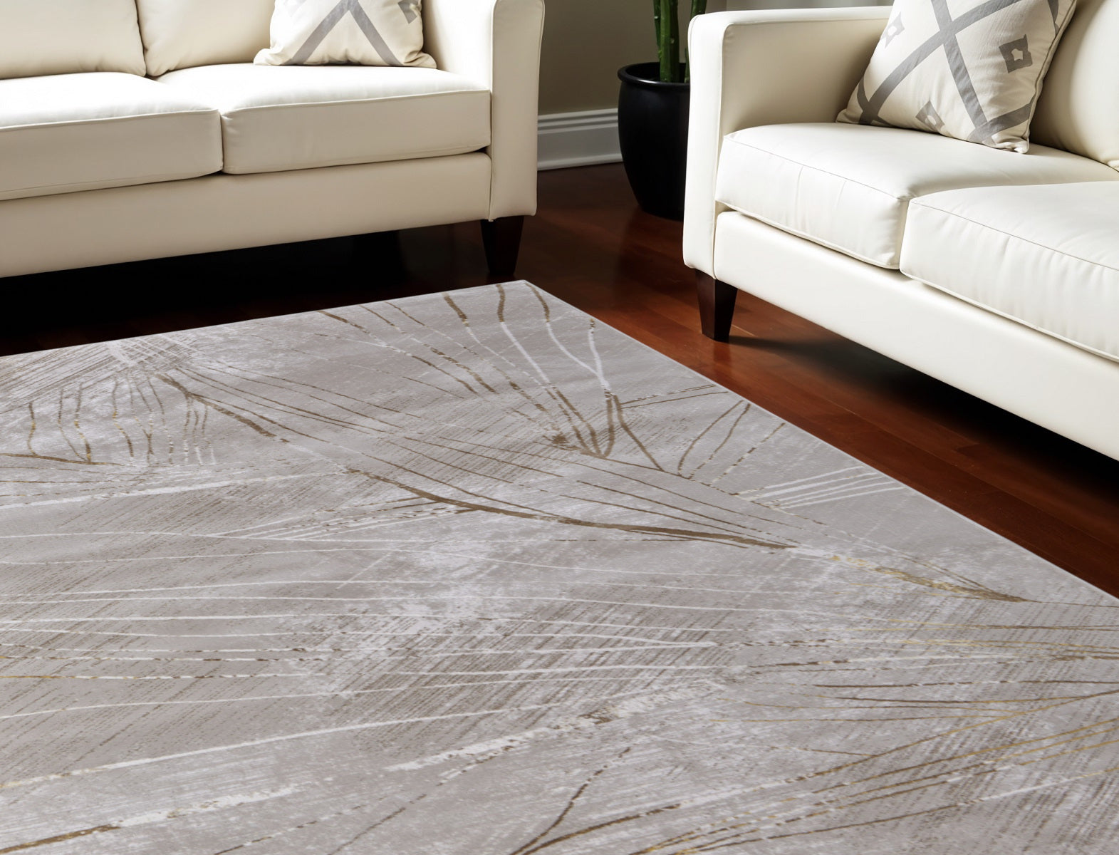 12' X 15' Silver Brown and Taupe Abstract Power Loom Area Rug