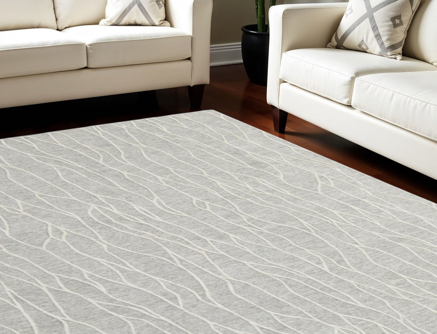 12' X 15' Gray and Ivory Wool Abstract Hand Tufted Area Rug
