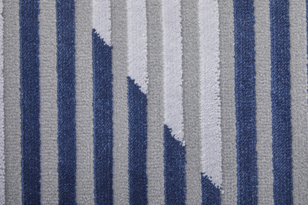 10' X 13' Blue White and Gray Geometric Power Loom Area Rug