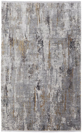 13' X 20' Gray Ivory and Gold Abstract Power Loom Area Rug With Fringe
