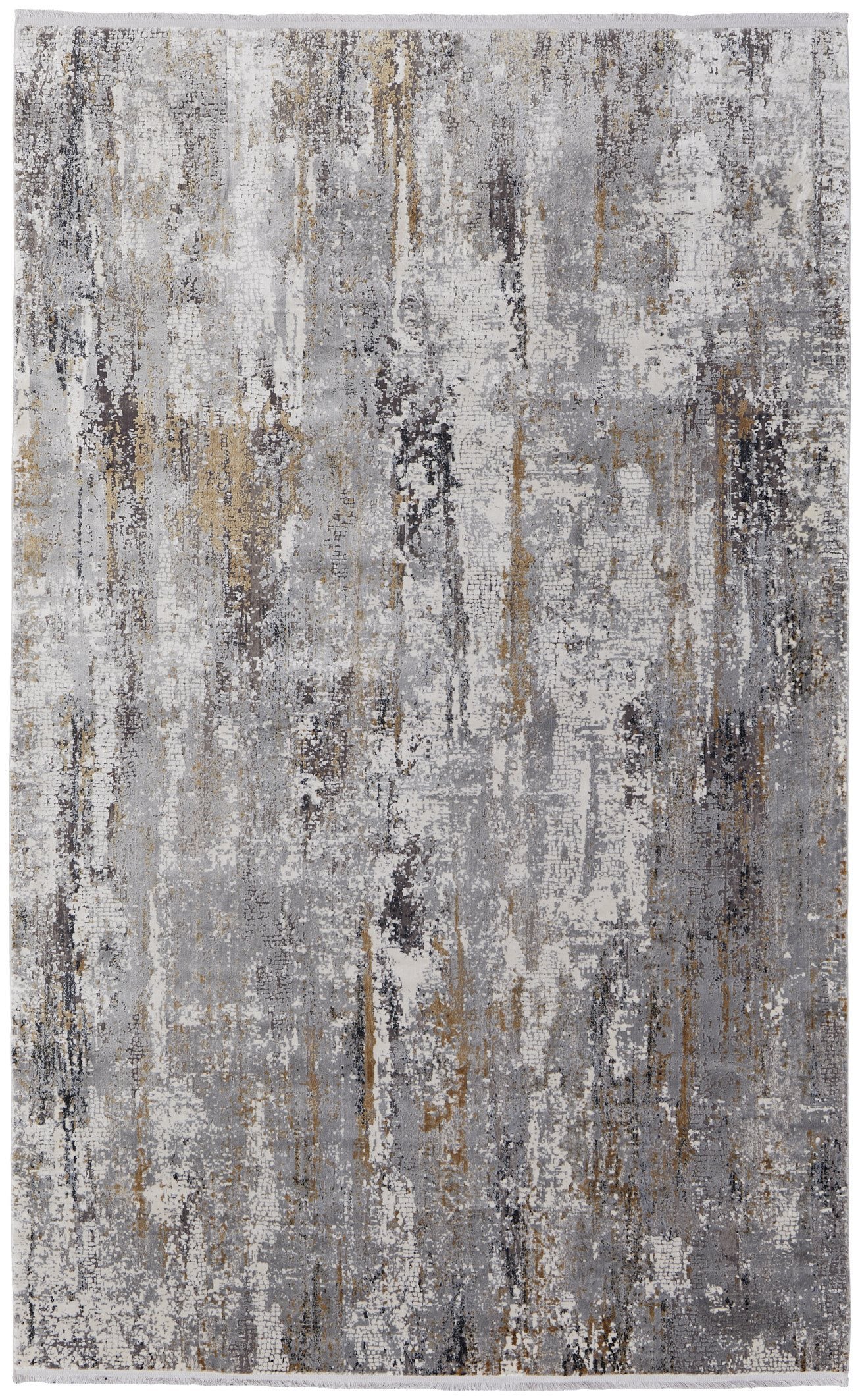 13' X 20' Gray Ivory and Gold Abstract Power Loom Area Rug With Fringe
