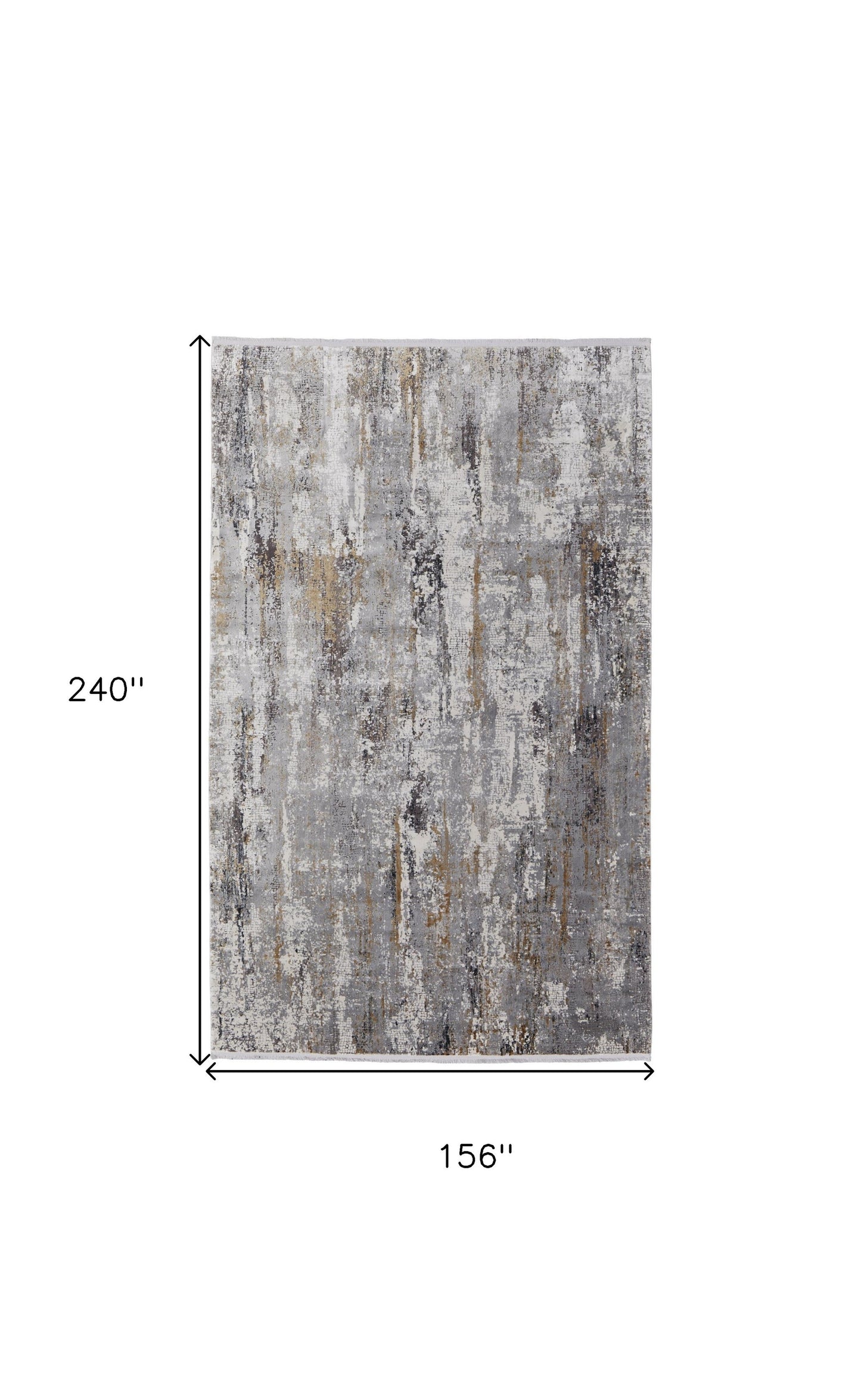 13' X 20' Gray Ivory and Gold Abstract Power Loom Area Rug With Fringe