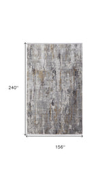 13' X 20' Gray Ivory and Gold Abstract Power Loom Area Rug With Fringe