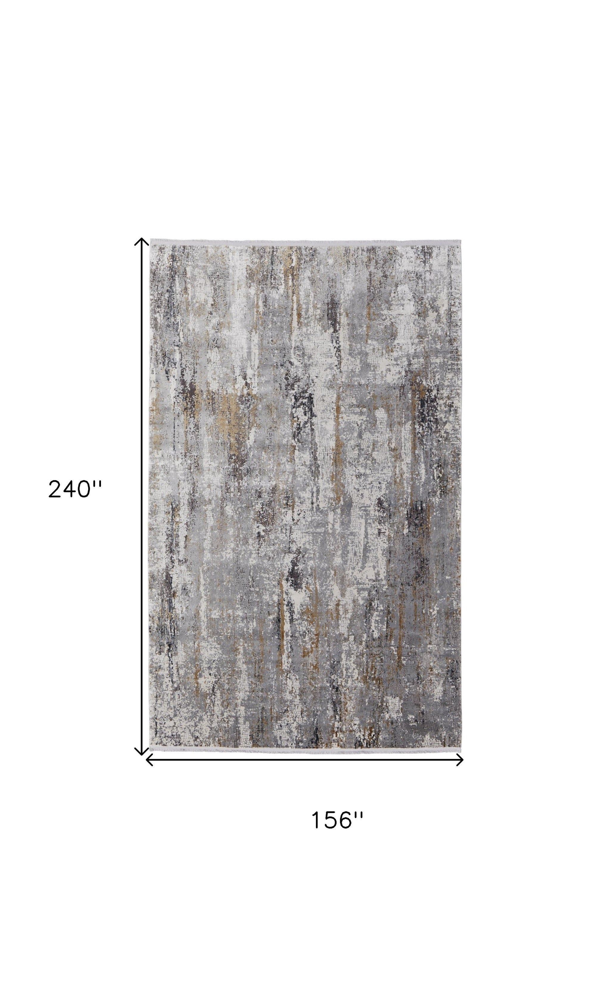 13' X 20' Gray Ivory and Gold Abstract Power Loom Area Rug With Fringe