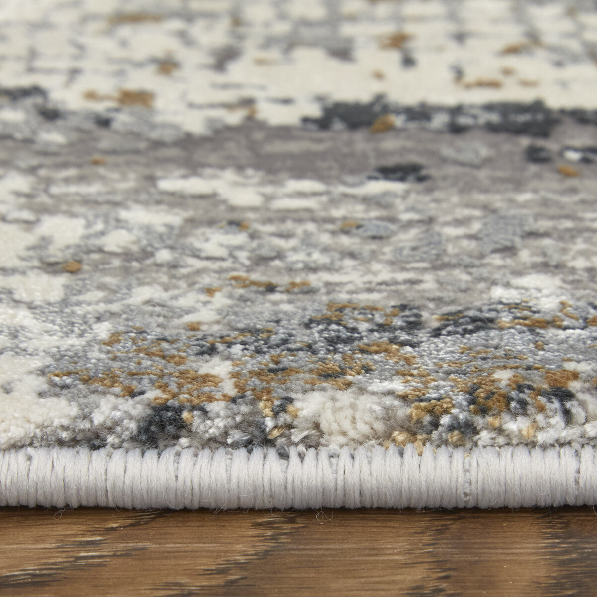 13' X 20' Gray Ivory and Gold Abstract Power Loom Area Rug With Fringe