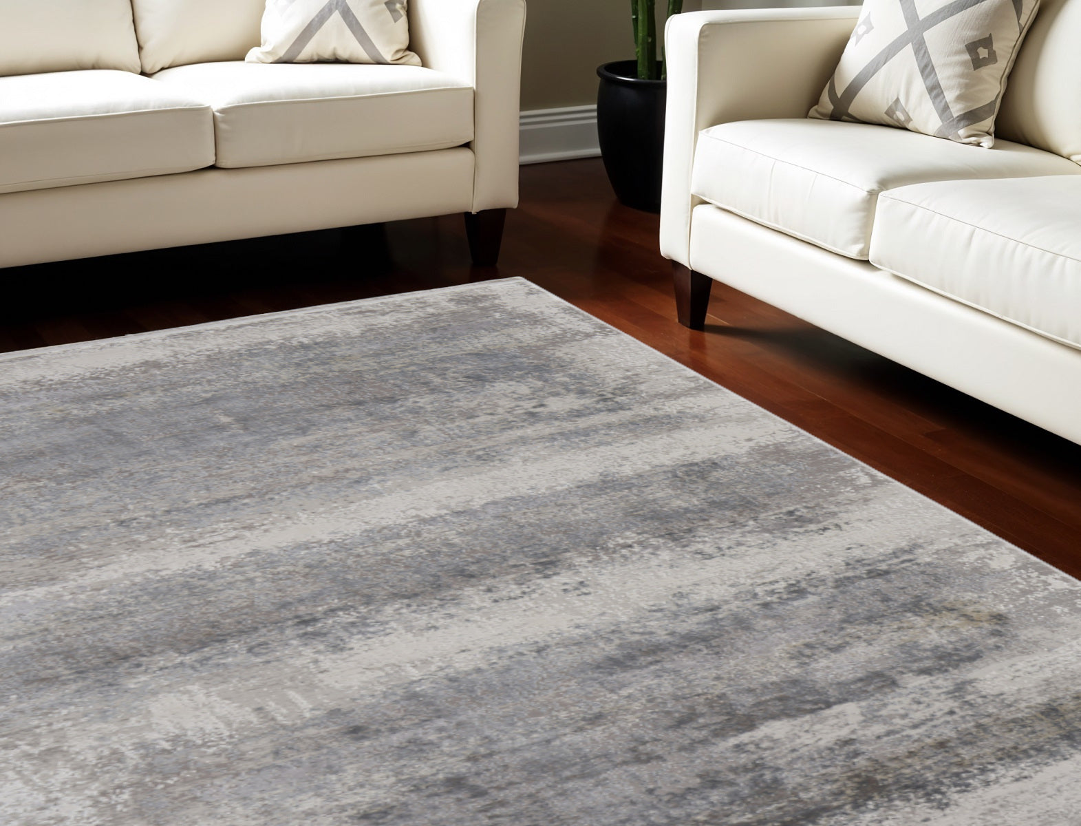 7' X 10' Gray Abstract Power Loom Area Rug With Fringe