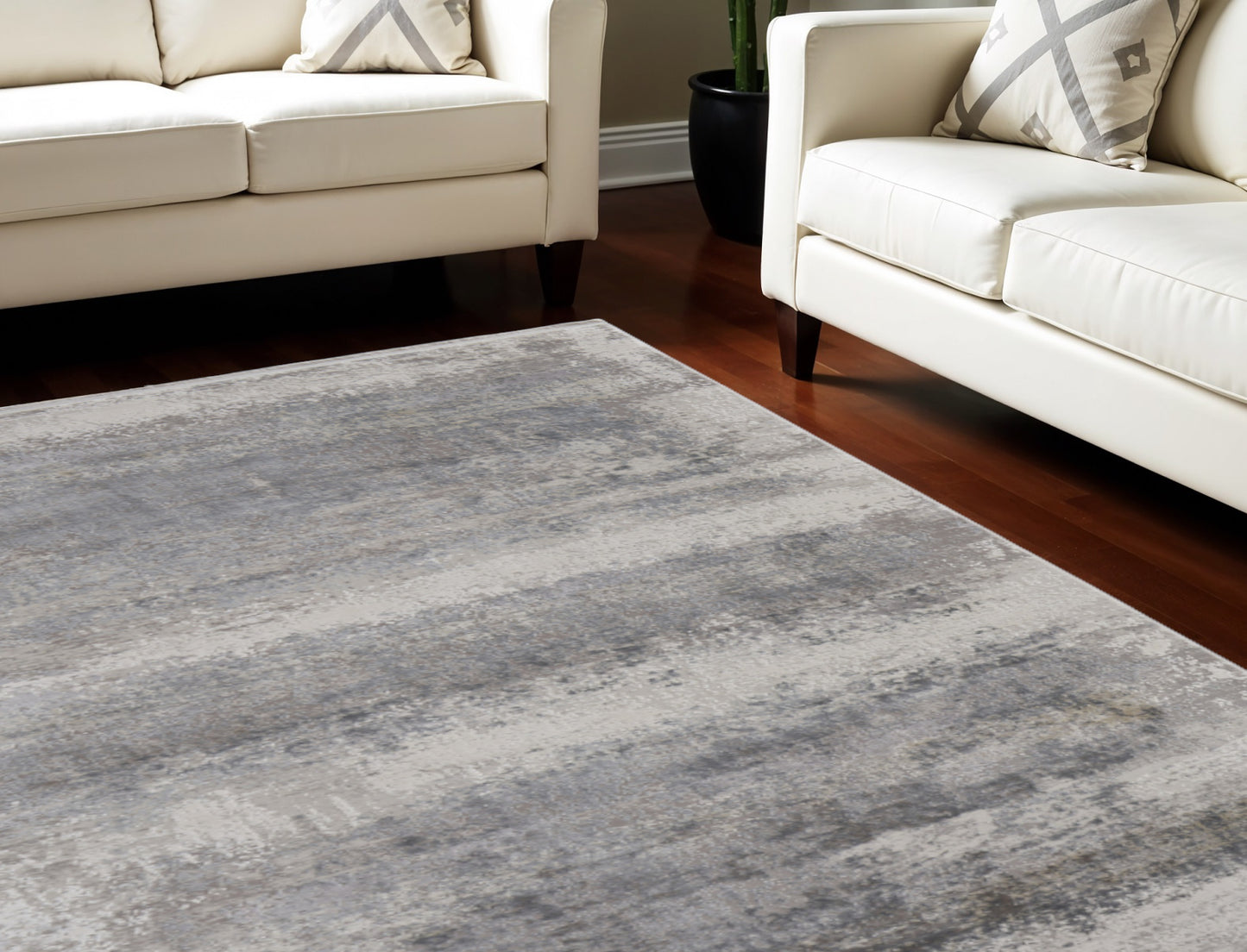 13' X 20' Gray Abstract Power Loom Area Rug With Fringe