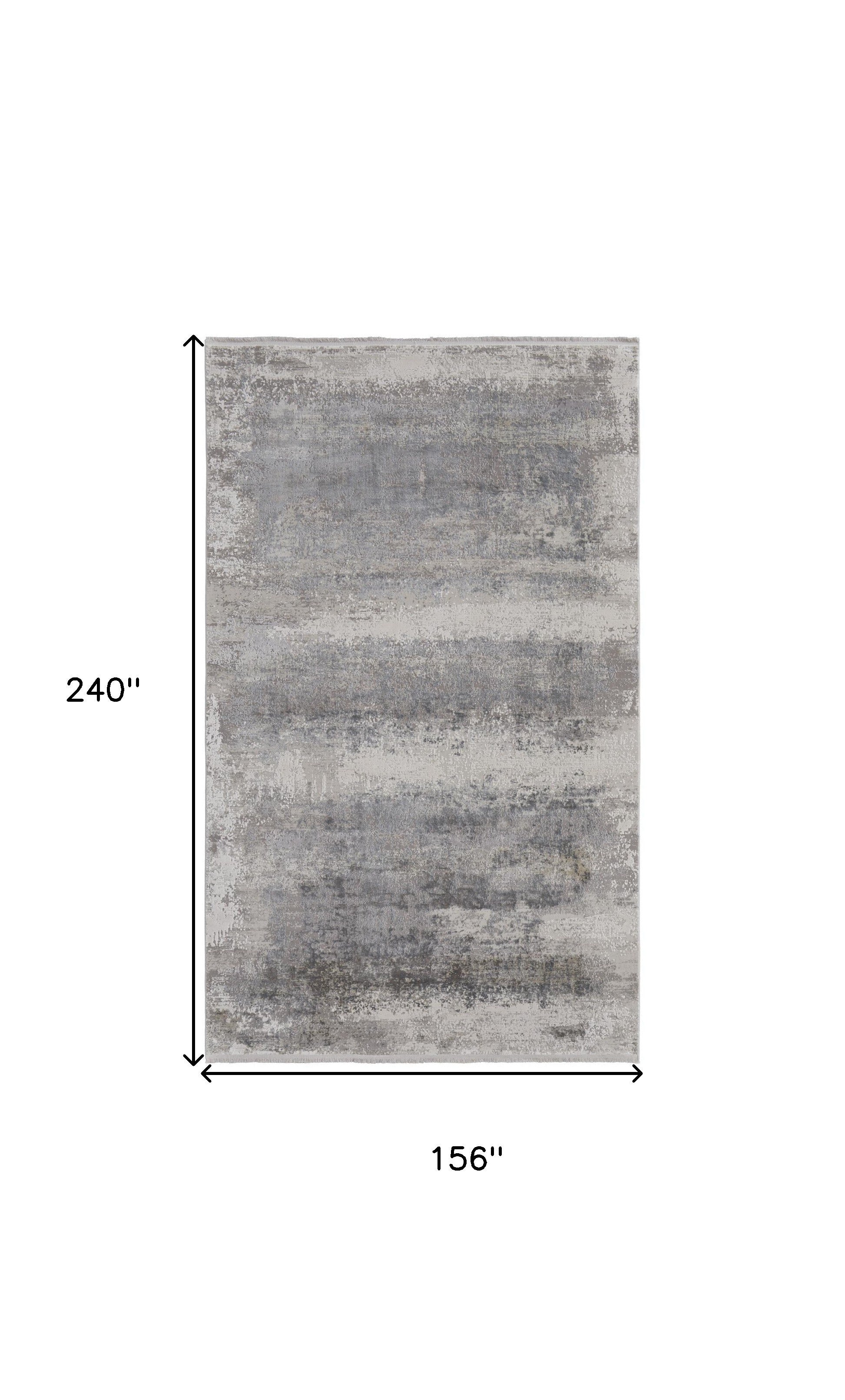 13' X 20' Gray Abstract Power Loom Area Rug With Fringe