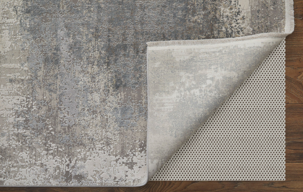 13' X 20' Gray Abstract Power Loom Area Rug With Fringe