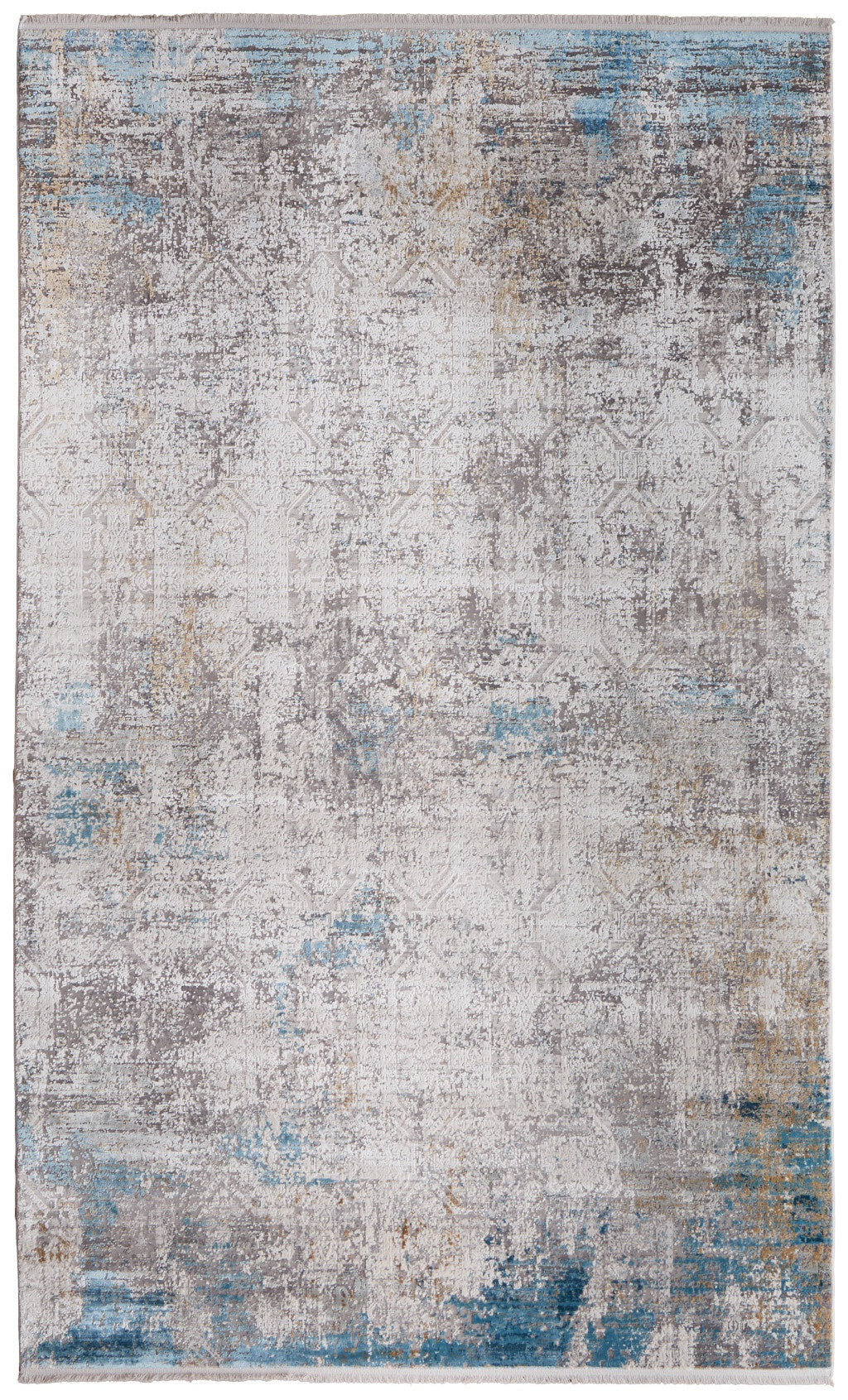 13' X 20' Ivory Gray and Blue Abstract Power Loom Area Rug With Fringe