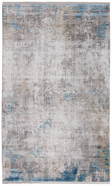 13' X 20' Ivory Gray and Blue Abstract Power Loom Area Rug With Fringe
