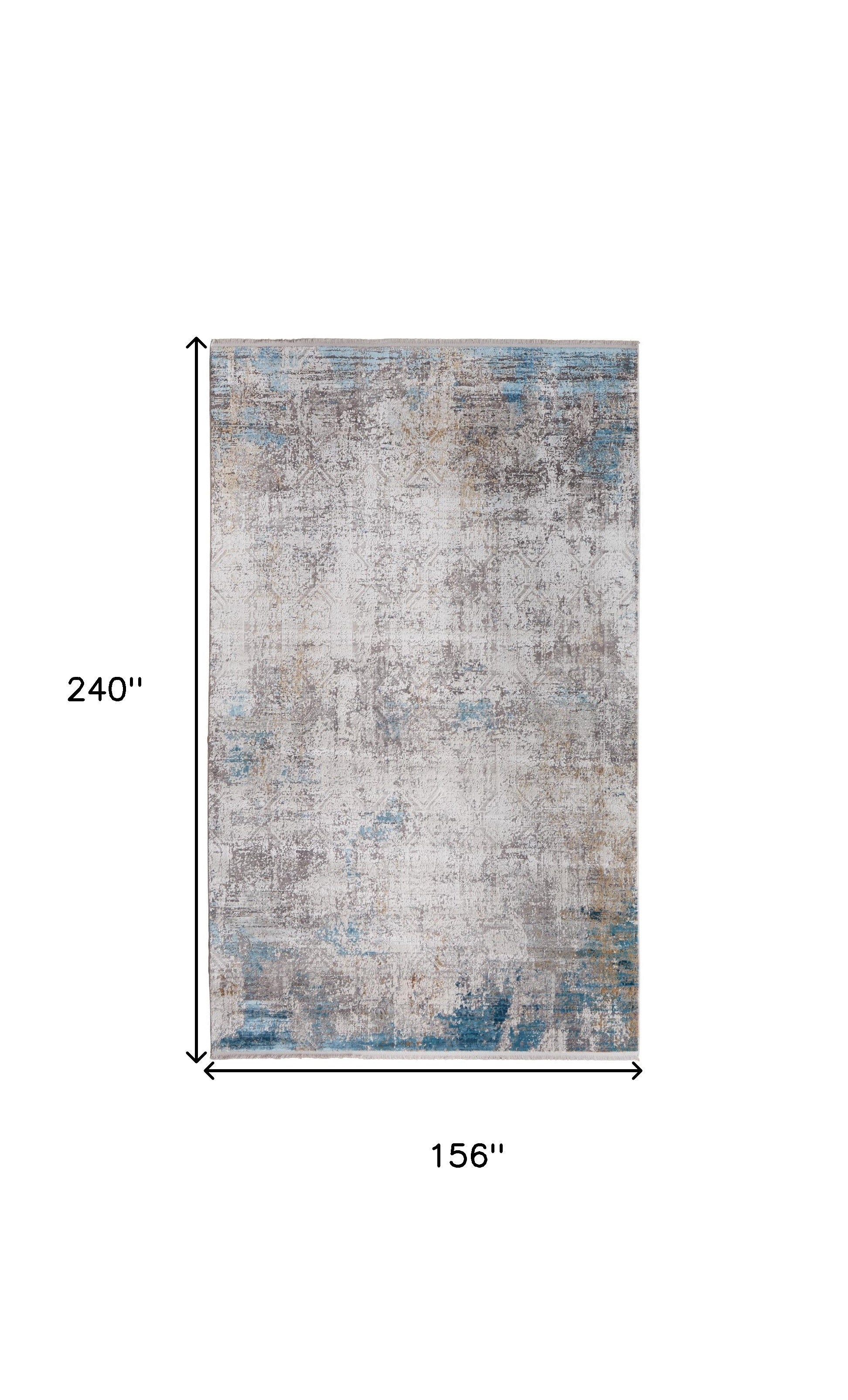 13' X 20' Ivory Gray and Blue Abstract Power Loom Area Rug With Fringe