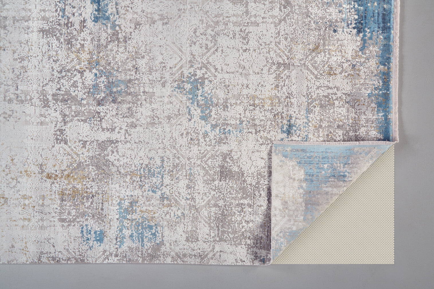 13' X 20' Ivory Gray and Blue Abstract Power Loom Area Rug With Fringe