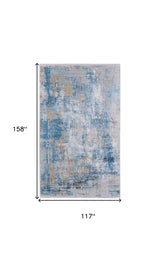 10' X 13' Blue Gold and Gray Abstract Power Loom Area Rug With Fringe