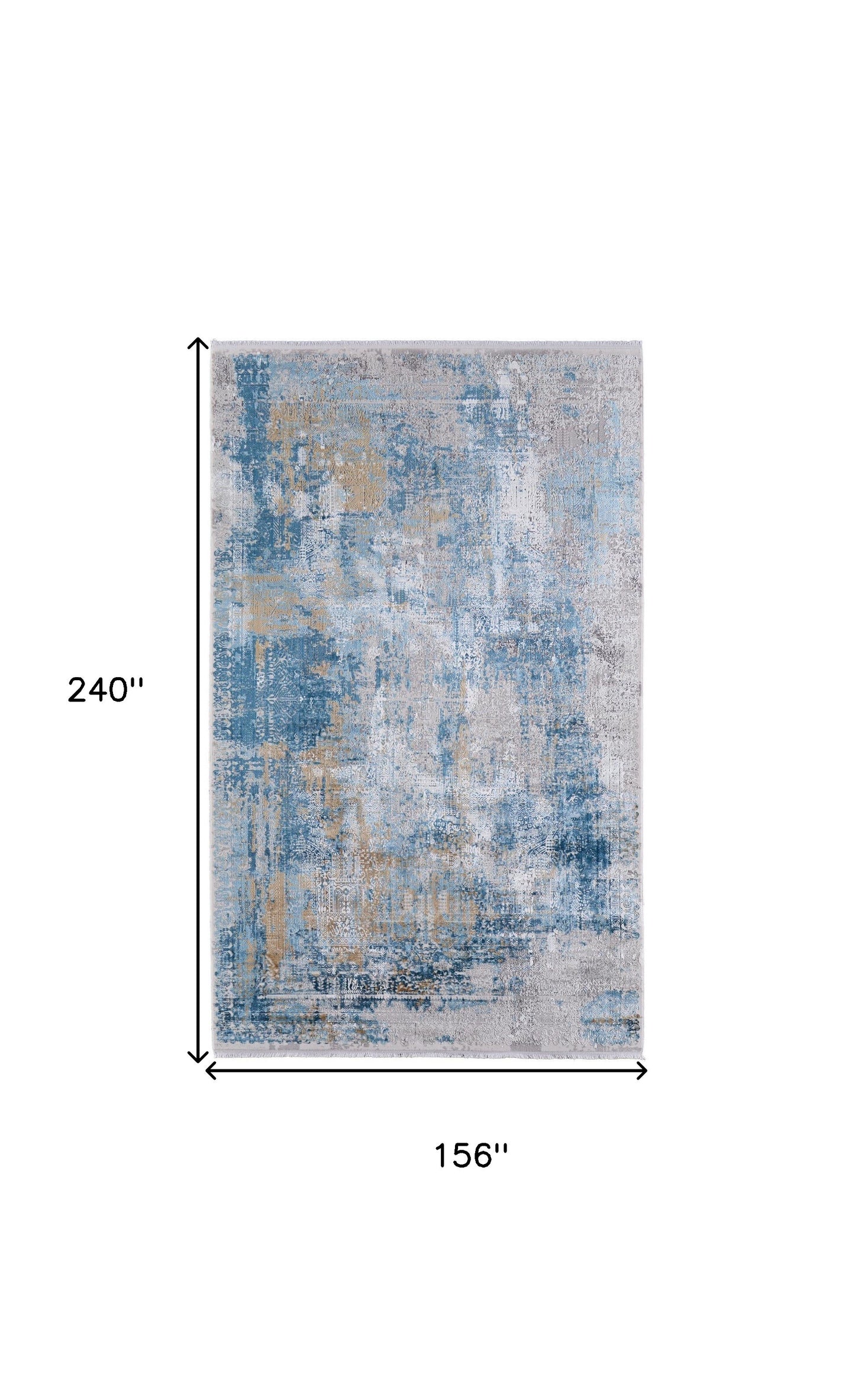 13' X 20' Blue Gold and Gray Abstract Power Loom Area Rug With Fringe