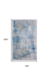 13' X 20' Blue Gold and Gray Abstract Power Loom Area Rug With Fringe