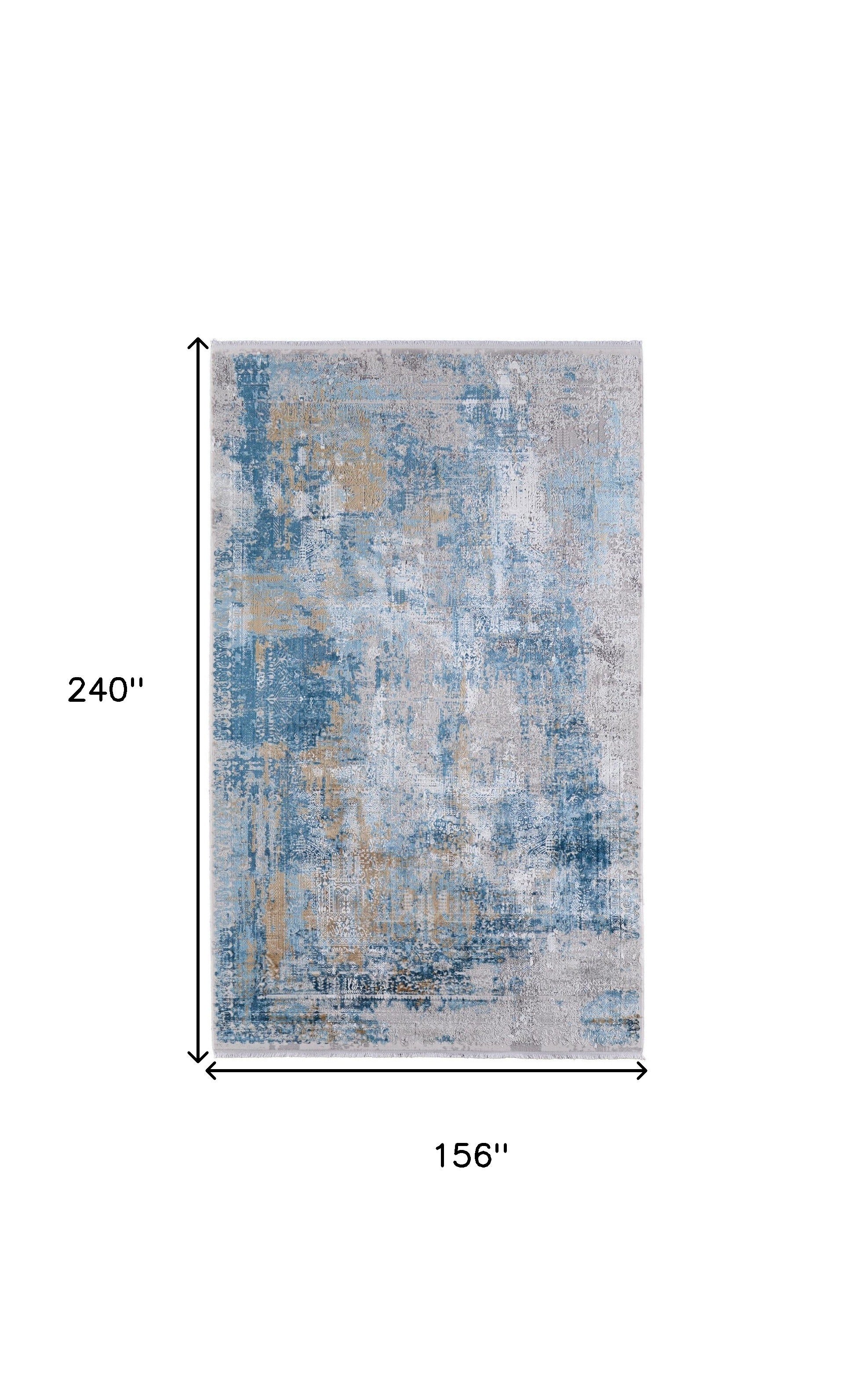 13' X 20' Blue Gold and Gray Abstract Power Loom Area Rug With Fringe