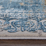 13' X 20' Blue Gold and Gray Abstract Power Loom Area Rug With Fringe
