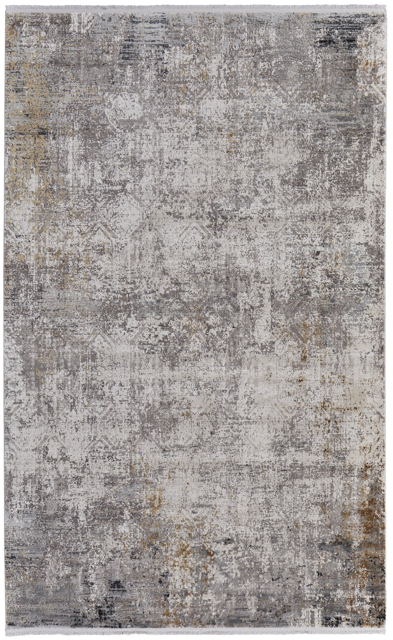 13' X 20' Ivory Taupe and Gray Abstract Power Loom Distressed Area Rug With Fringe