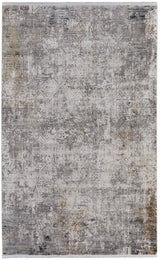 13' X 20' Ivory Taupe and Gray Abstract Power Loom Distressed Area Rug With Fringe