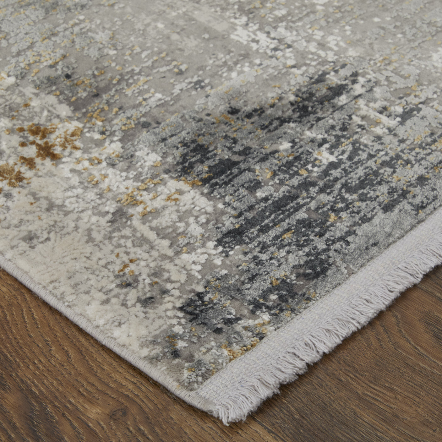 13' X 20' Ivory Taupe and Gray Abstract Power Loom Distressed Area Rug With Fringe